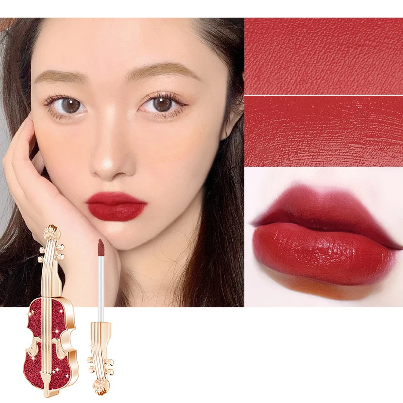 

1Pc Creative Violin Matt Lipstick Lip Glaze Moisturizing Velvet Gloss Waterproof Long Lasting Lipsticks Cosmetics Sexy Red Lip