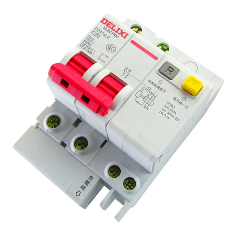Delixi cdb6ile 2 p 400 v 10a 16a 20a 25a 32a 63a corrente residual mini disjuntor sobrecarga curto proteção contra escapamento m |