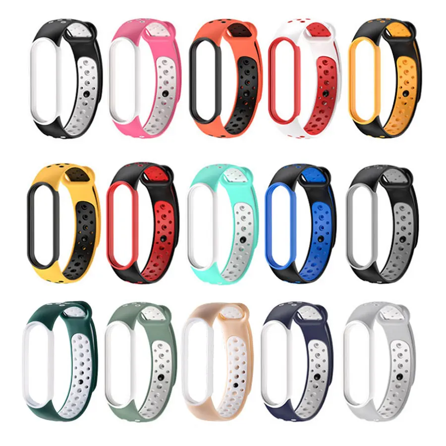 

Silicone Strap for Xiaomi Mi Band 5 Double Color Porous Anti-Sweat Sport Breathable Strap for Miband 5 Replacement Wrist Strap