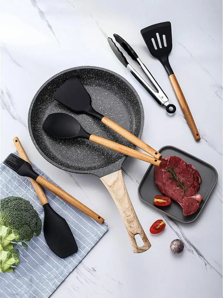 Два кольца в одном 12 шт./набор силиконовые Кухня набор посуды с деревянной ручкой