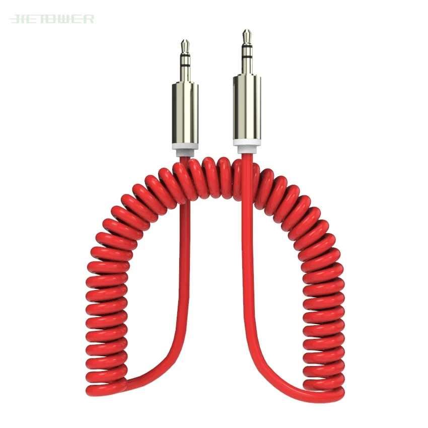 

1m Red/Blue 3-Pole Spring Coiled 3.5mm Aux Cable with Mic Gold Stereo Audio Auxiliary Cord for Computer/MP3/MP4 50pcs/lot