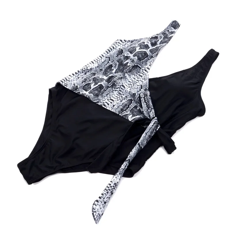 Sexy Women Snake Skin Printed Monokini Bodysuit Bikinis Swimming Bathing Swimsuit Color Patchwork Padded Bandage Beach Swimwear |