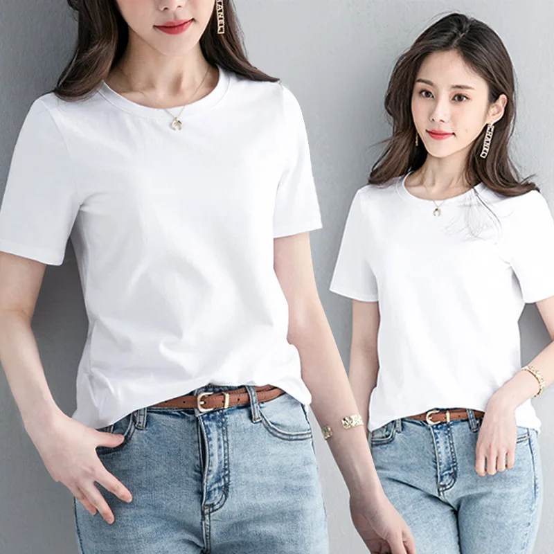 

2021 Brand Summer New Women's T Shirt Short Sleeved Loose Cotton Half-sleeved T-shirt for Female Pure Color Tops T-shirt