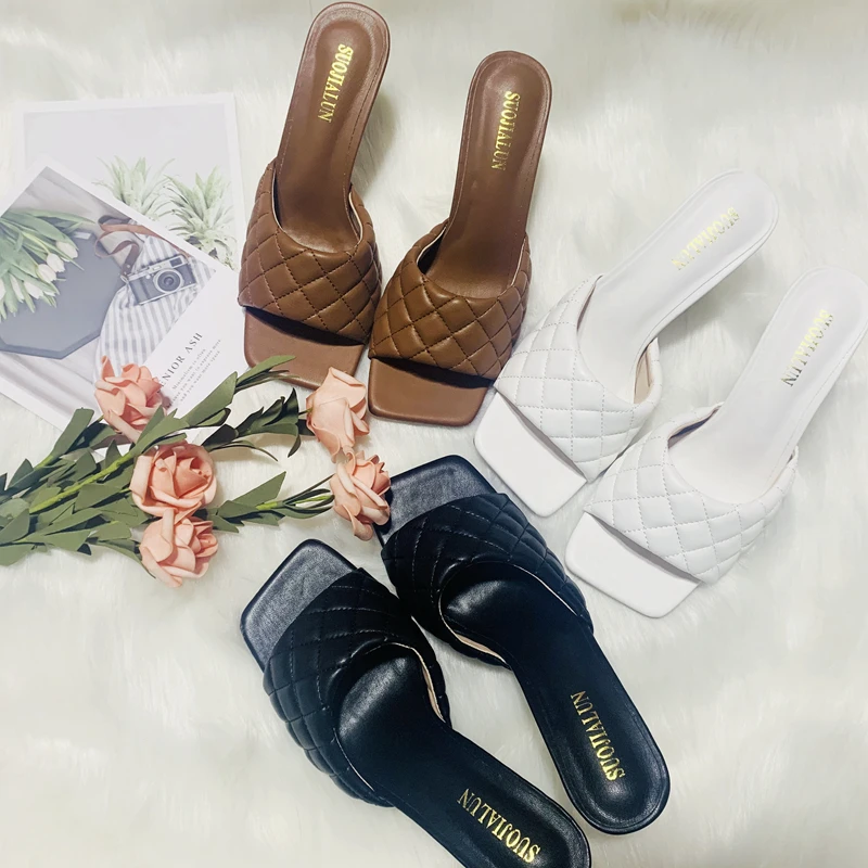 Новинка 2020 Брендовые женские тапочки на высоком каблуке летние уличные пляжные