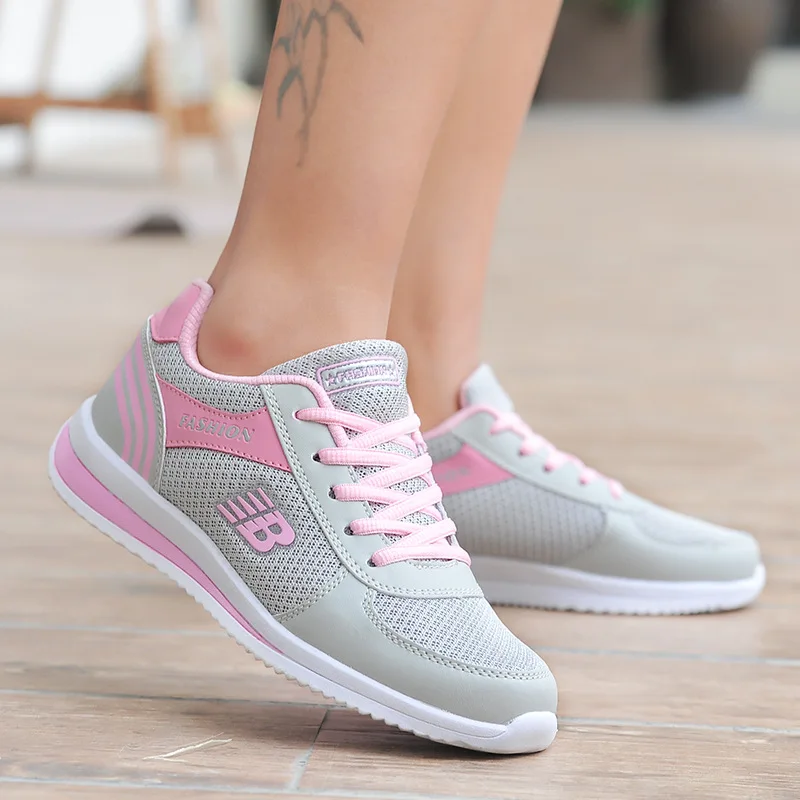 

2021 Mesh Women Sneakers Breathable Women Flat Shoes Lightweight Casual Shoes Ladies Lace-up Deportivas Mujer 1Chaussures Femme