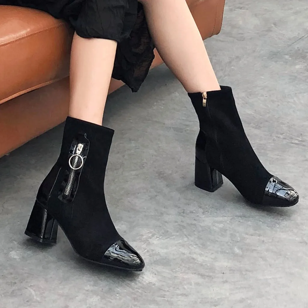 Женские Модные эластичные сапоги с квадратным носком короткие прострочкой обувь