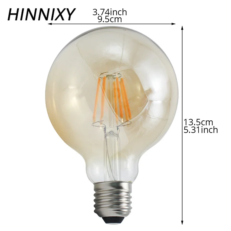 Hinnixy светодиодный G95 E27 Лампа накаливания с регулируемой яркостью Янтарная Ретро винтажная лампа 8 Вт 220 В-240 в теплый белый NXP IC драйвер лучше затемняющие лампы