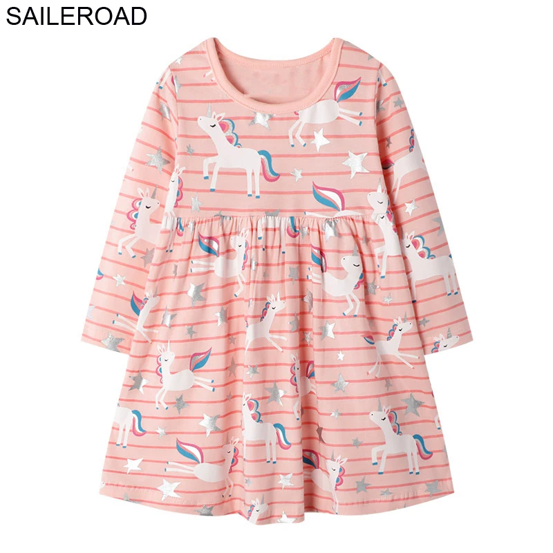 SAILEROAD Unicorn Party Girl Dress Рождество Снеговик Платья для девочек 7 лет Вышивка Хлопок с