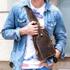 Мужской кожаный рюкзак Crazy Horse, нагрудная сумка, маленькая Повседневная дорожная сумка, винтажная коровья кожа, сумка через плечо, рюкзак из воловьей кожи