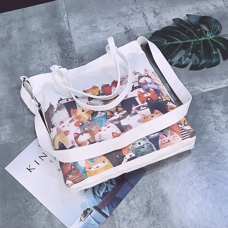 Туманная красивая сумка для покупок из парусины с милым котом женщин 2019 милая