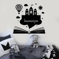 Imagination Wall Decal Words Imagina Kids Bedroom Home Decor Book Fantasy Castle Hot Air Balloon Art Vinyl Window Stickers M317