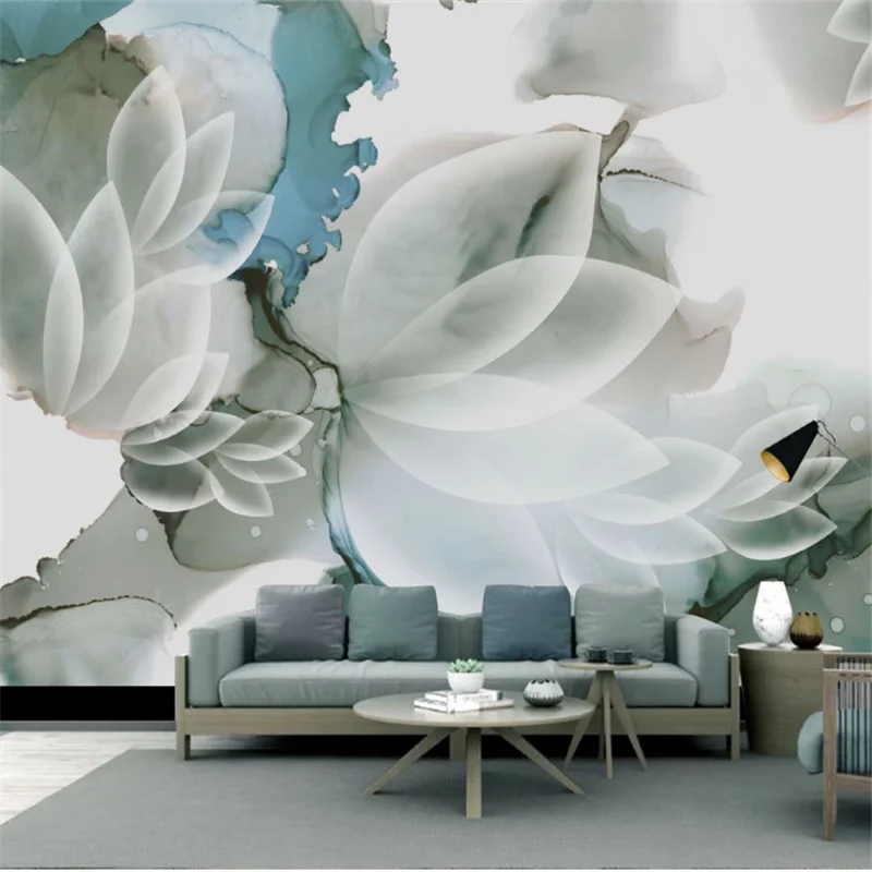 Пользовательские обои wellyu 3d Ручная роспись абстрактные чернила белый цветок