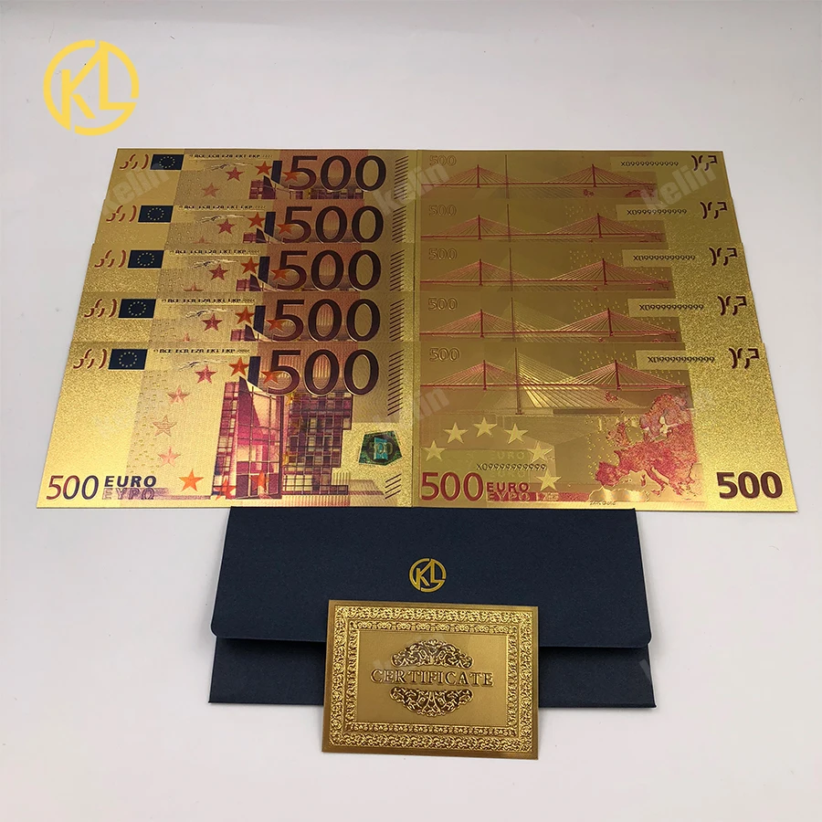 

10pcs/Lot Euro500 Colorful European Souvenir Banknote Currency 500 Euro Banknote in 24K Gold Foil Fake Money For Gifts