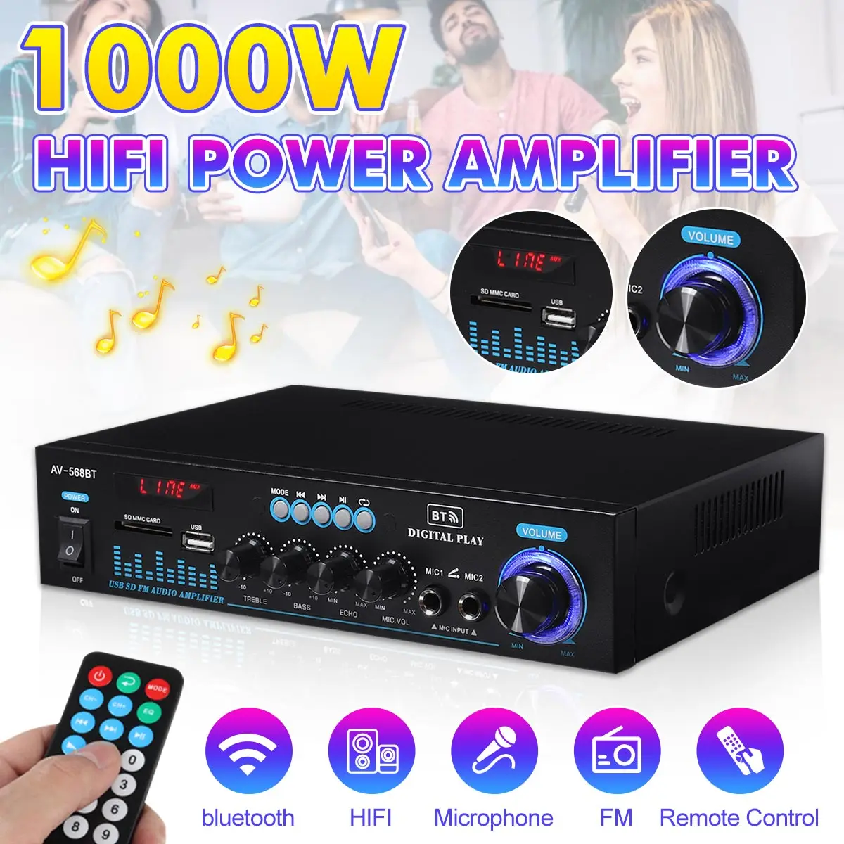 Главная усилители Bluetooth 1000W Аудио Бас аудио 110V 220V Мощность цифровой усилитель Hi-Fi