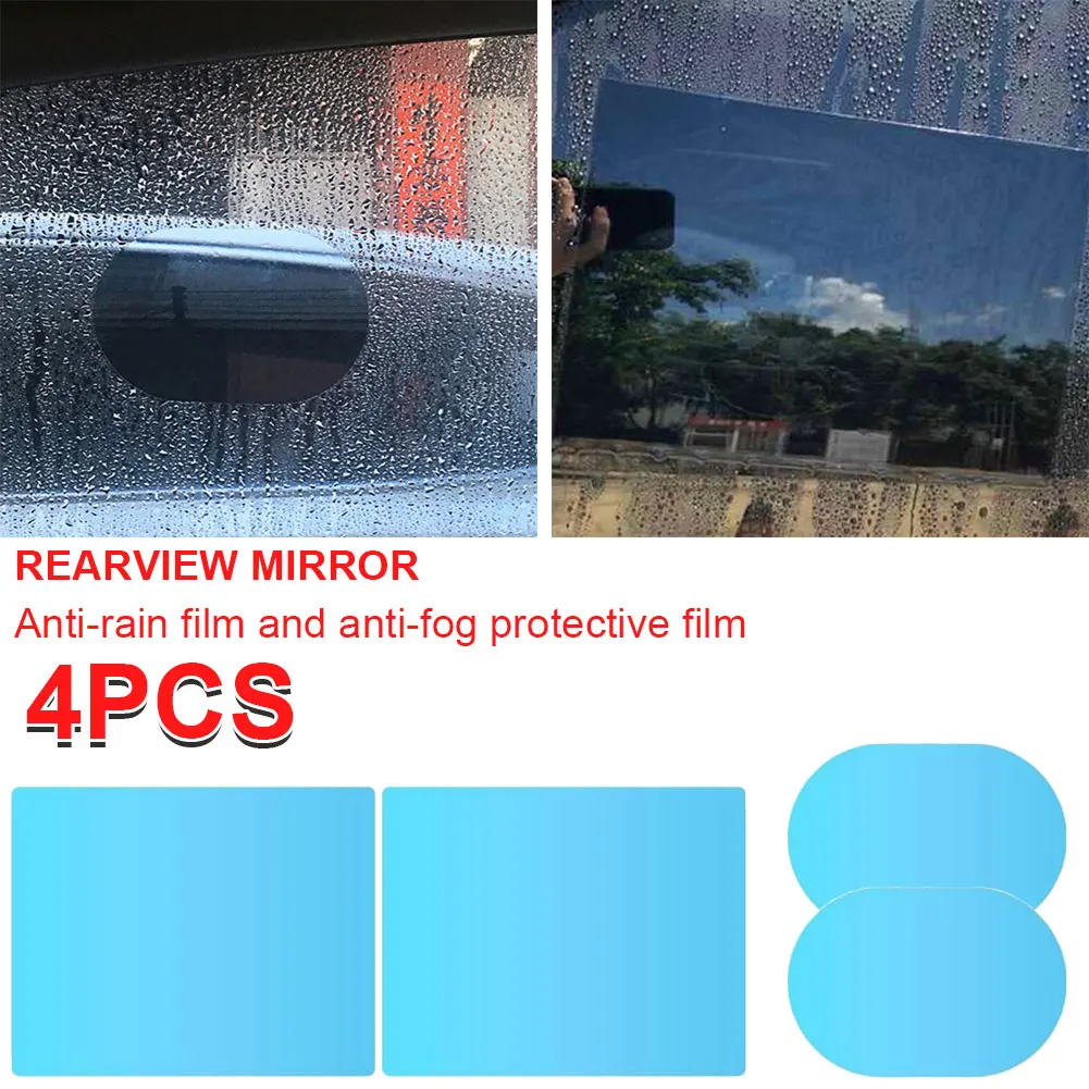 

4Pcs PET+Nano Coating Material Car Rearview Mirror Side Window Glass Anti-Fog Film Rain Protective Anti-glare Clear Rainproof