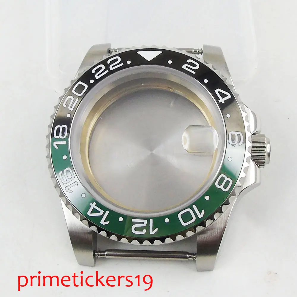 Зеленый черный керамический Безель 40 мм часы с сапфировым стеклом чехол 316L