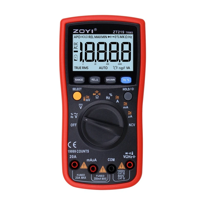 

ZOYI ZT219 True-RMS 19999 Counts Digital Auto Range Multimeter NCV Frequency Auto Power Off AC DC Voltage Ammeter Current Ohm