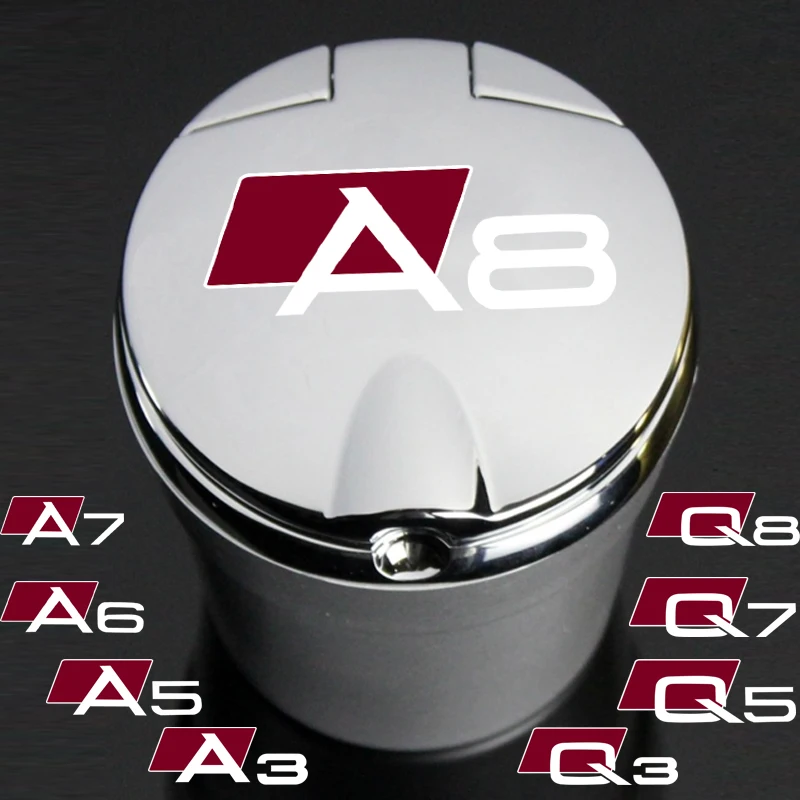 

4S Silver Car Ashtray With Blue LED Light Metal Liner Car LOGO styling Accessorie for Audi A3 A4 A5 A6 A7 A8 Q3 Q5 Q7 Q8 car