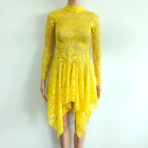 Yellow Дамы Девушки Кружева Лирический танцевальный костюм 15 цветов сценические костюмы для выступления танцевальная одежда(только кружевное платье - Цвет: Yellow