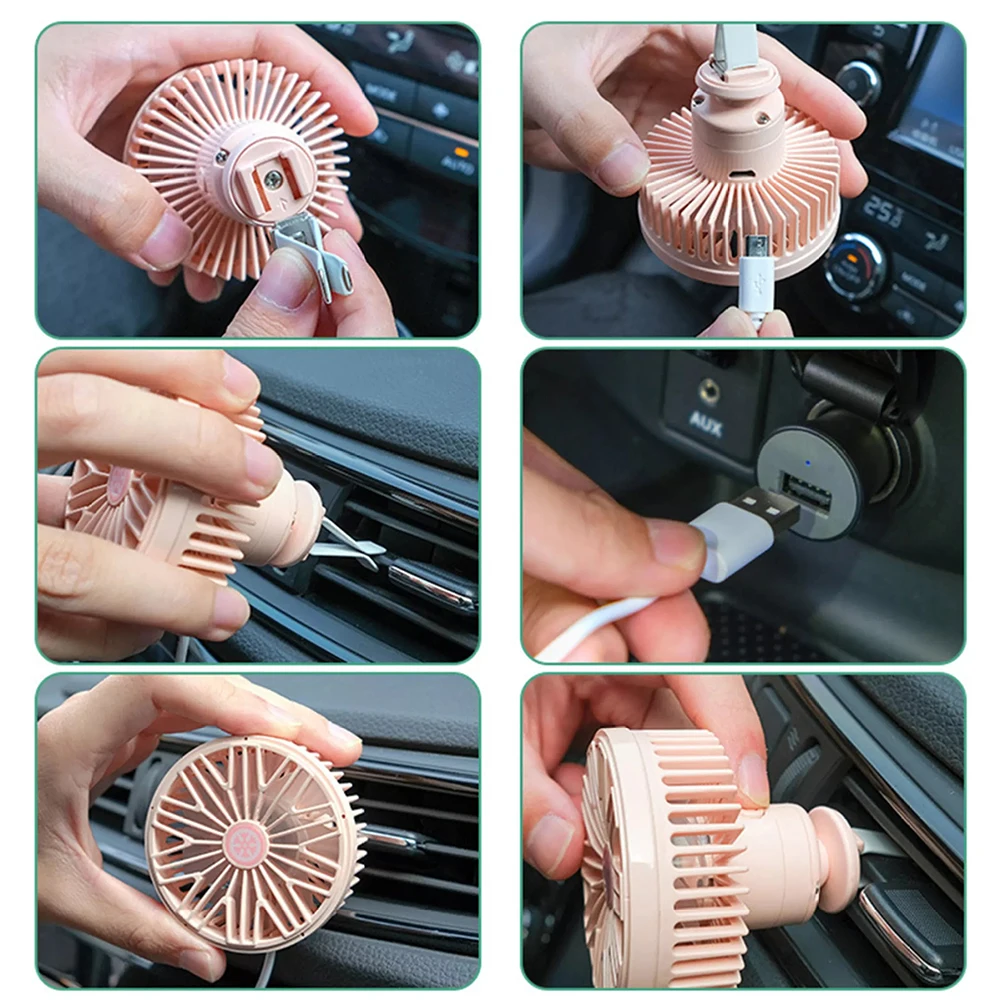 

USB Rechargeable Auto Fan Mini Car Air Conditioning Fan with LED Lights for Wind Outlet Center Console Fan Car Interior