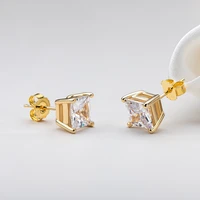 lesf fashion 925 silver yellow color stud earrings luxury sona diamond design ear buckle earrings women jewelry main stone style