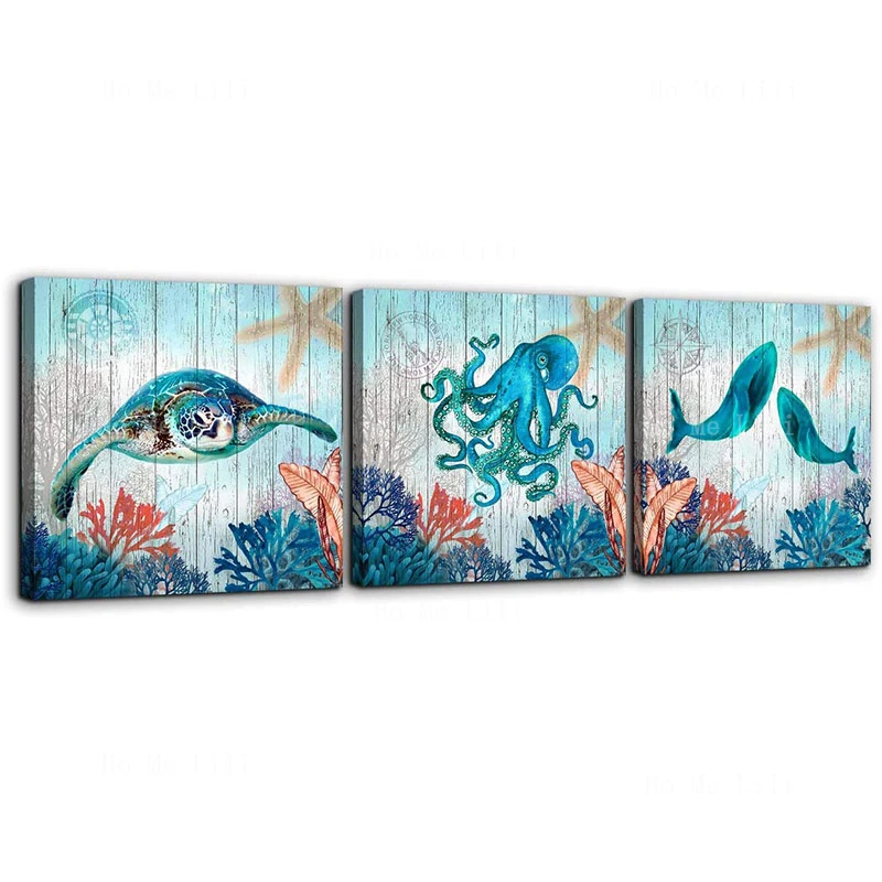 

Sea Turtle Octopus Whale Canvas Wall Art Ocean Beach Coast Theme Picture Artwork For Home Kid Girls Room Bedroom Decoration