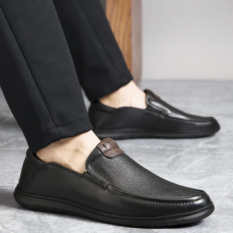 

2021 Men's Genuine Leather Shoes Real Cow Leather Anti-slip Men Loafers Shoes Man Moccasins Slip On Flats Casual Driving Shoes