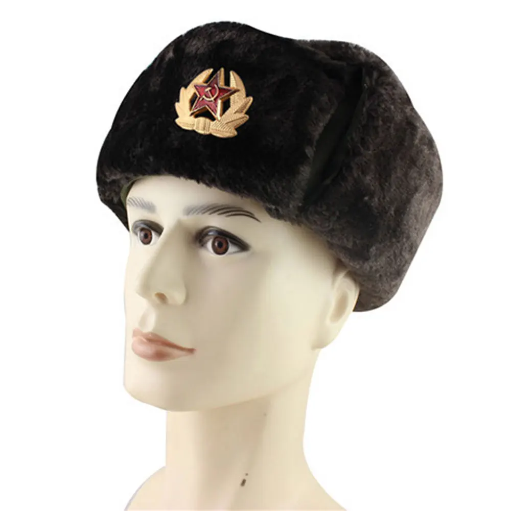 Советская армия, военный значок, Россия, шапки-бомберы, Авиатор, шапка авиатора, зимняя, искусственный мех кролика, шапка-ушанка, шапка для снежной погоды
