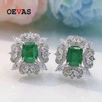 oevas 100 925 sterling silver 79mm emerald high carbon diamond stud earrings for women sparkling wedding party fine jewelry