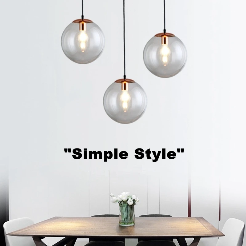 

LukLoy Nordic Pendant Ball Lighting Led Haning Lamp Shade Modern Glass Chandelier Ball Pendant Lamp Light Fixtures Counter Light