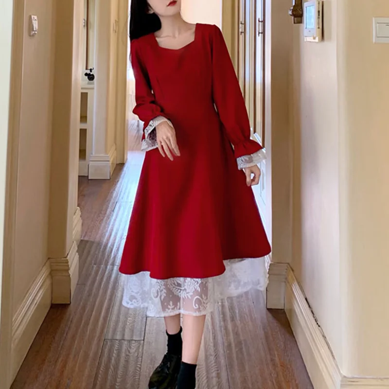 Женское винтажное платье с длинным рукавом элегантное свободное в стиле Хай