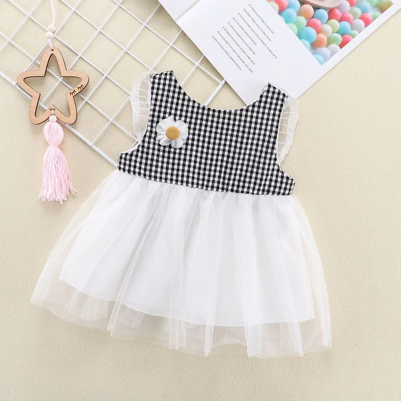 Летнее платье для девочек детское принцессы в клетку с цветочным рисунком