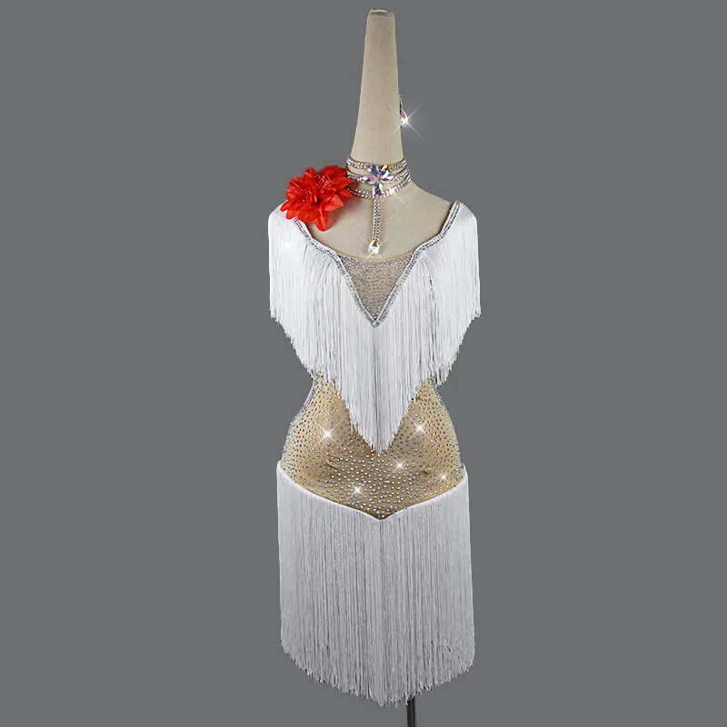 Новинка 2019 латинское детское танцевальное платье женское для выступлений белое
