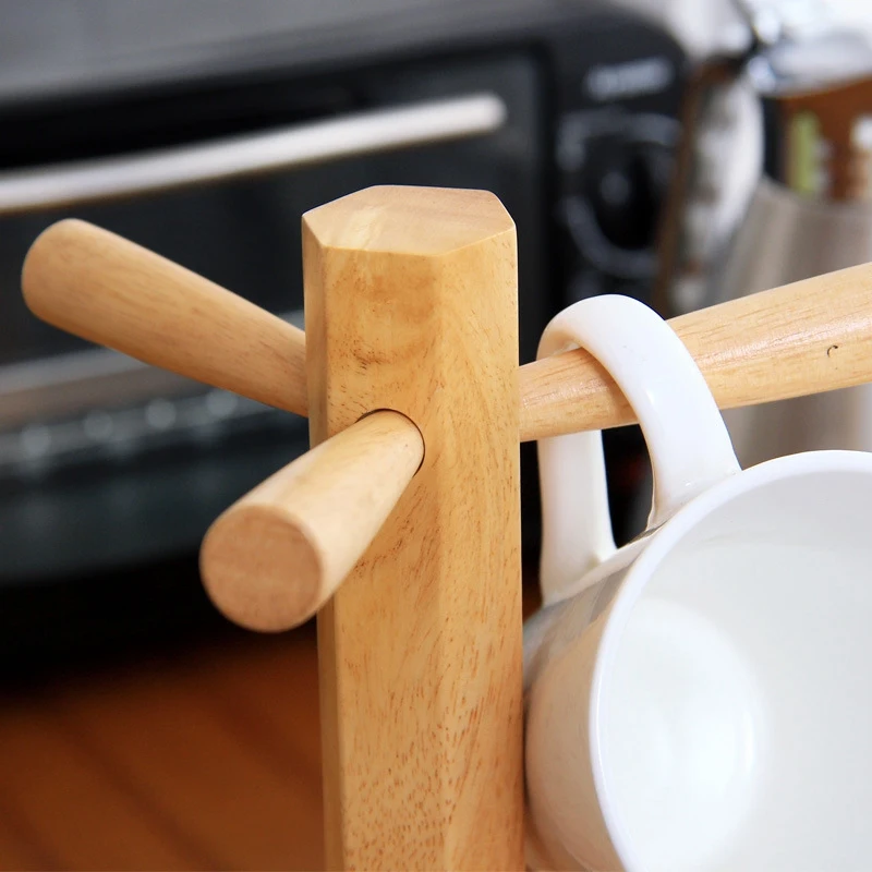 Tree Shape Wood Coffee Tea Cup Storage Holder Stand Kitchen Mug Hanging Display Rack Drinkware Shelf with 6 Hooks | Обустройство дома