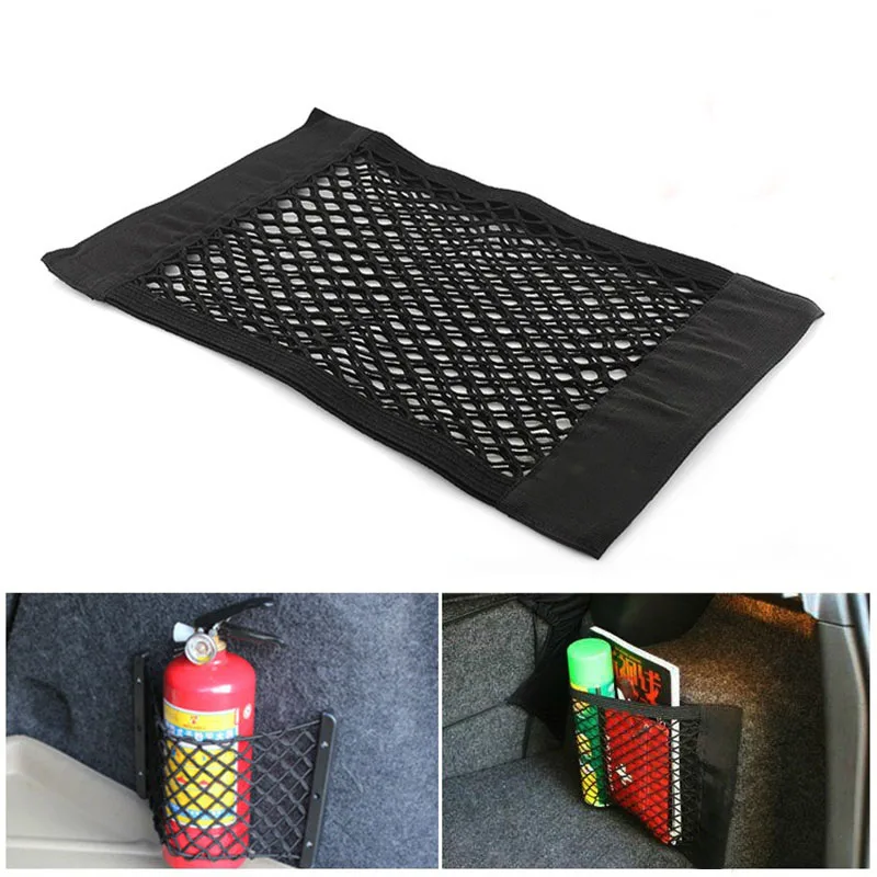 

Car Rear Trunk Mesh Organizer Car Rear Seat Back Stowing Tidying Network Bag Trunk Elastic Velcro Pocket Car Organizers