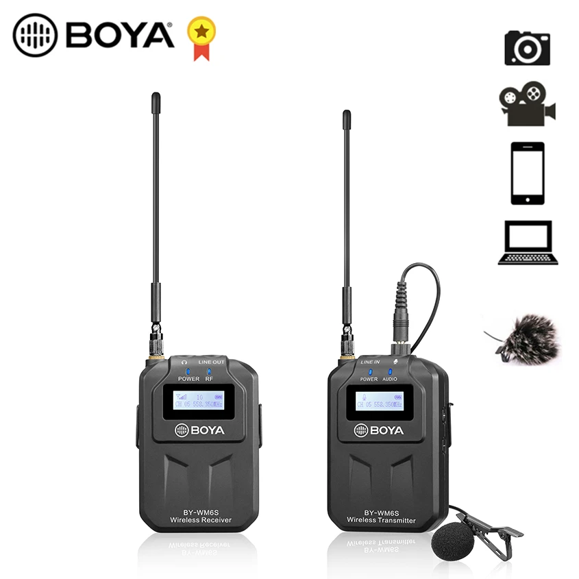 

BOYA BY-WM6S Перезаряжаемые UHF Беспроводной микрофон CH48 70 м Диапазон для смартфона планшета DSLR SLR Камера видеокамеры Аудио рекордер 2