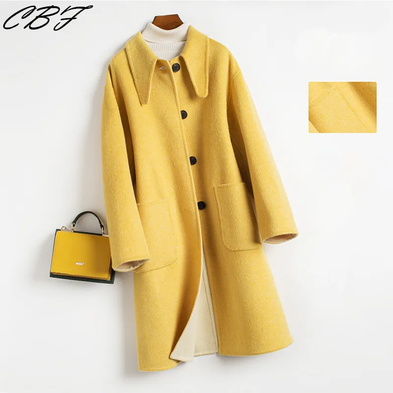 Пальто женское Шерстяное с отложным воротником и карманами 2019 |