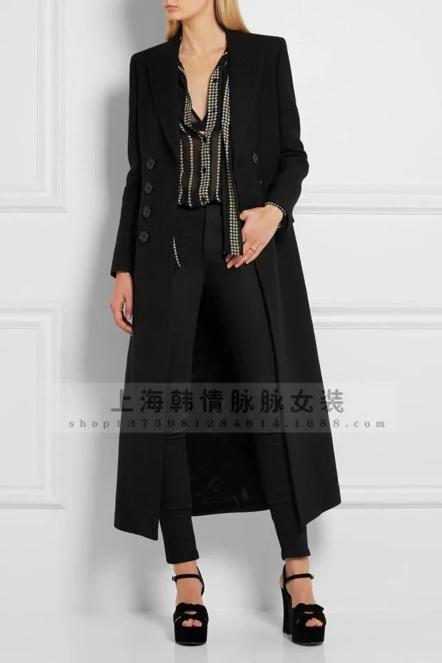 Fashion Solid Long Wool Coat Slim Office Lady Wool Blend Coat and Jacket Double Breasted Women Coats Autumn Winter