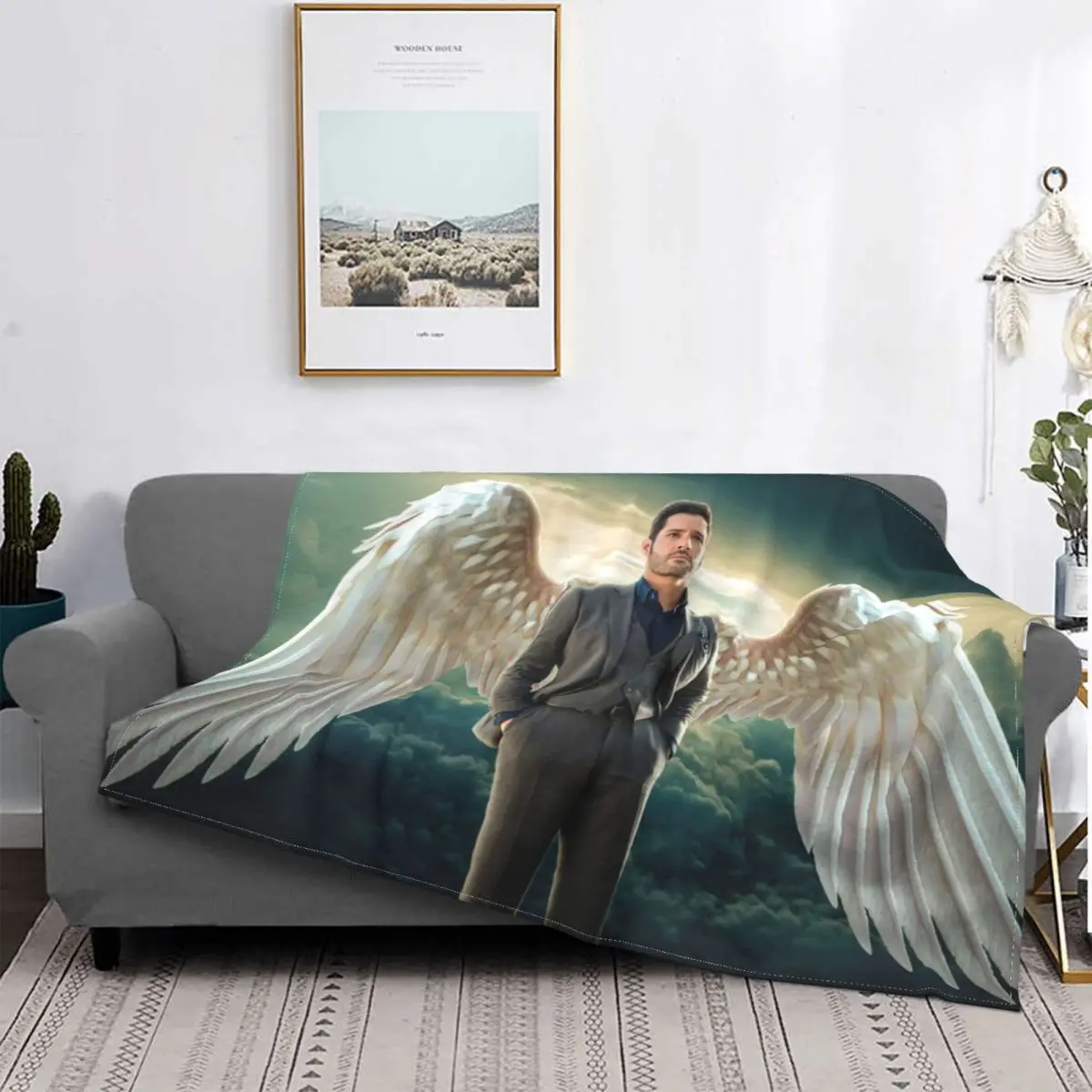 

Флисовое одеяло Lucifer Heaven Wings s Tom Ellis, подвесное одеяло для дома, офиса, мягкое одеяло для спальни