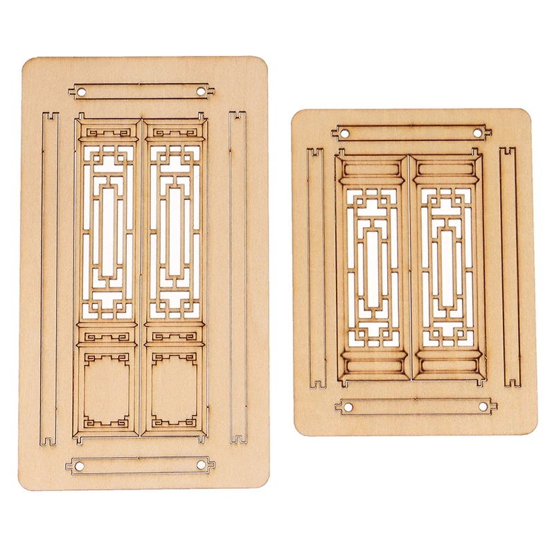 

1pc Wood Unpainted Model for Rooms Decor Double Door Windows and Doors 1/12 Doll House Furnishings Miniature Accessories