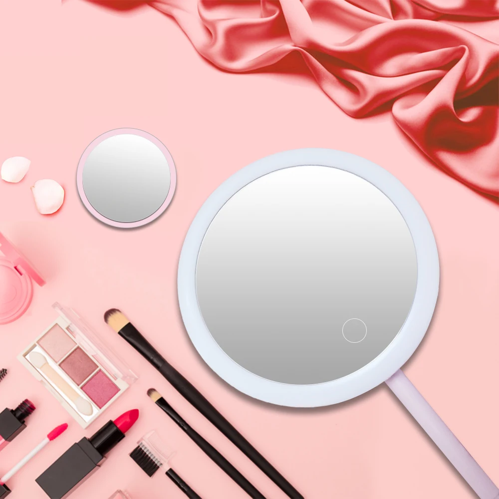 

Desktop LED Makeup Mirror 5X Magnifying Rechargeable 3 Modes Adjustable Natural Light Touch Screen Storage Base Beauty Mirrors