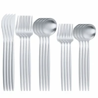 20pcsset stainless steel dinner silver dinnerware stainless steel tableware matte coffee spoon cutlery set fork knife spoon set
