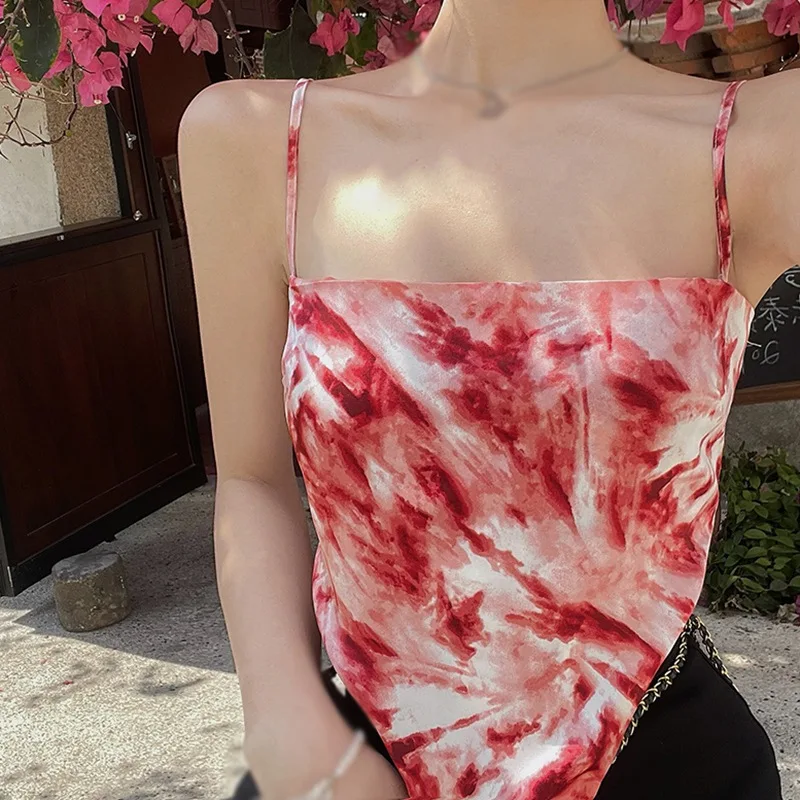 

Women Irregular Print Backless Tank Tops Fashion Bow Slim Sexy Camisole Crop Top