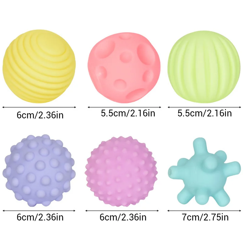 

6pcs/set baby texture ball toy soft rubber texture sounding ball multi-tactile sensory training newborn massage pressure ball