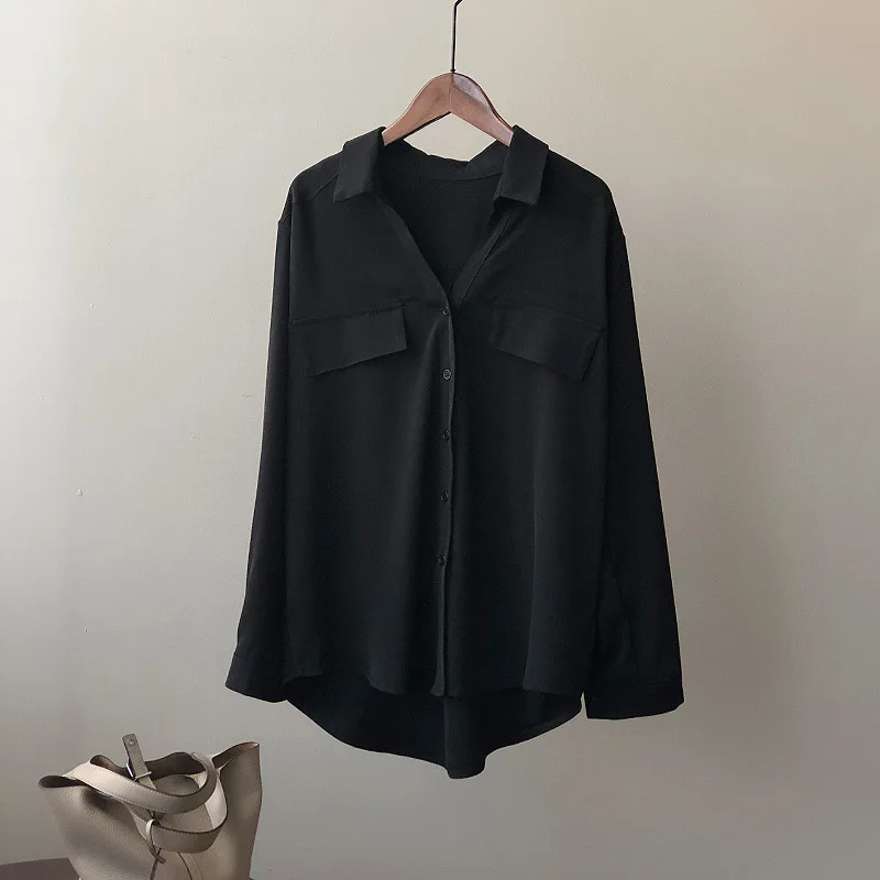 

Spring New Korean Style Retro Simple Shirt Women's Solid Color Temperament Was Thin Long-sleeved Whirt Women