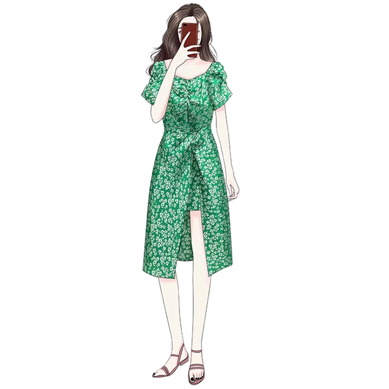 

EHQAXIN Summer Plus Size Women's Dress 2021 Fashion New Floral Chiffon Short Sleeve Split Dress Ladies Personalized Waist M-4XL