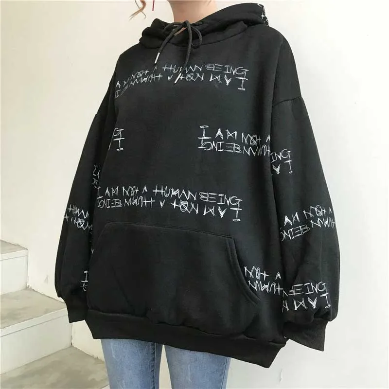 Зимняя женская Толстовка Harajuku с буквенным принтом толстовка капюшоном свободные