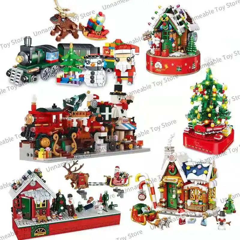 6 Types Christmas Theme Building Blocks Christmas Tree   Merry House Santa Claus Bricks Toy Kid Gift With LED Shining Music Box