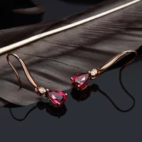 black angel 18k rose gold red tourmaline water drop shaped gemstone drop earrings for women fashion 925 silver jewelry wholesale
