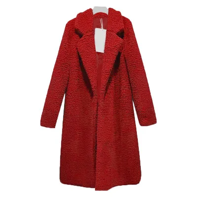 

Autumn Winter Fashion Turn-Down Collar Women's Jackets Outerwear Casual Slim Plush Long Sleeve Lady Mid Length Jackets Coat